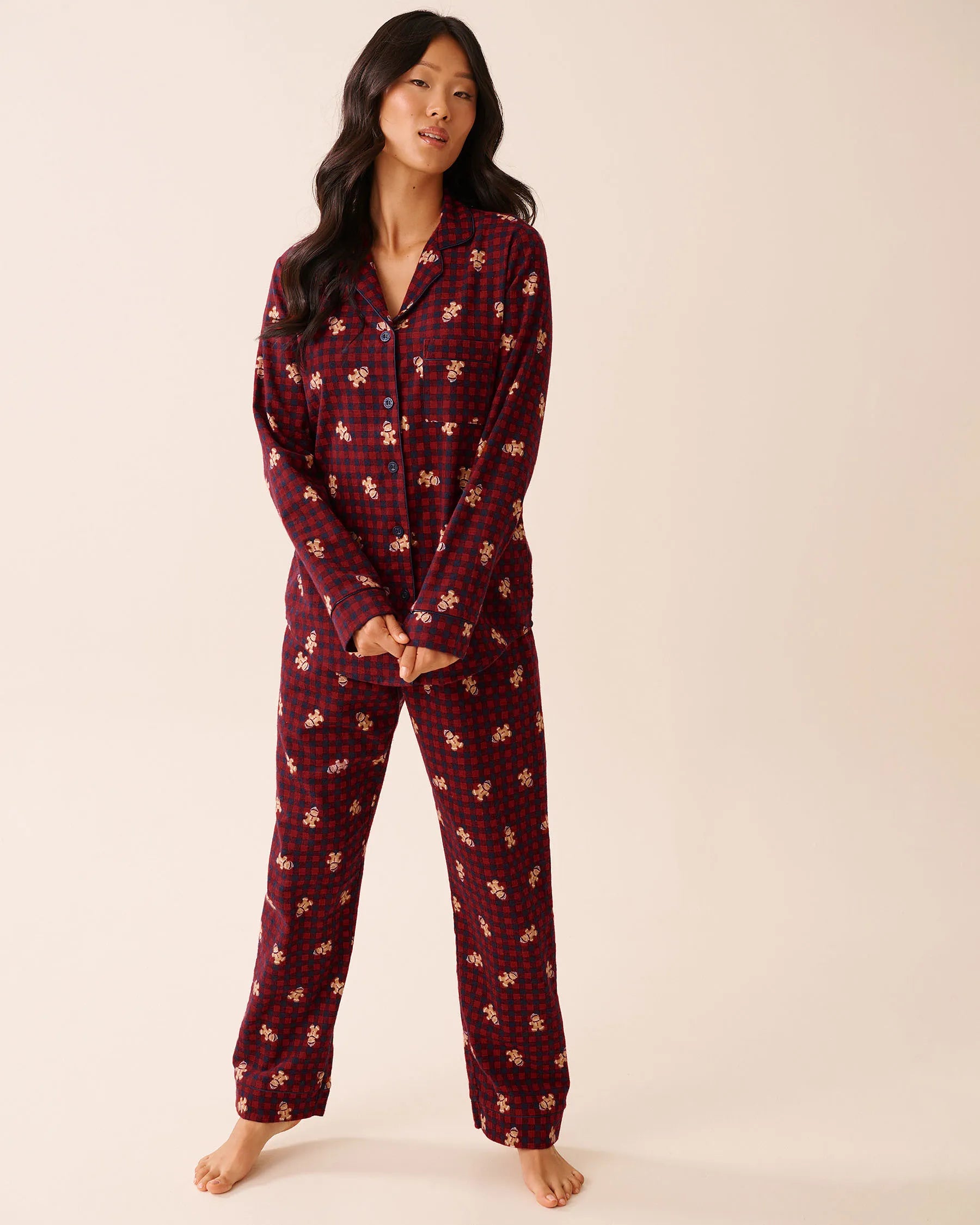 La Vie en Rose_Checkered Gingerbread_Gingerbread Print Flannel Pj Set_40400089_P60412_04