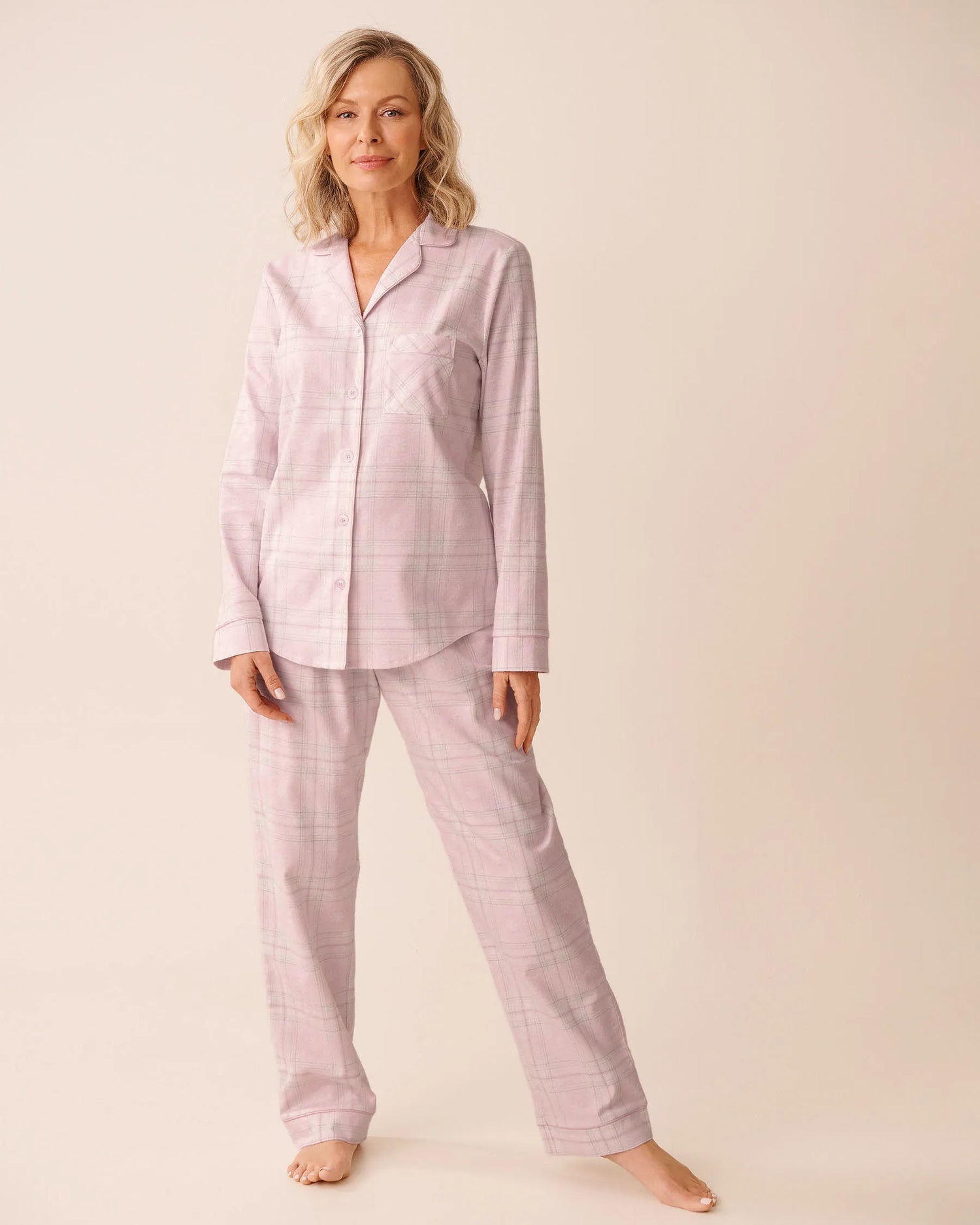 La Vie en Rose_Cherry Blossom Plaid_Pink Plaid Flannel Pj Set_40400089_P60413_01