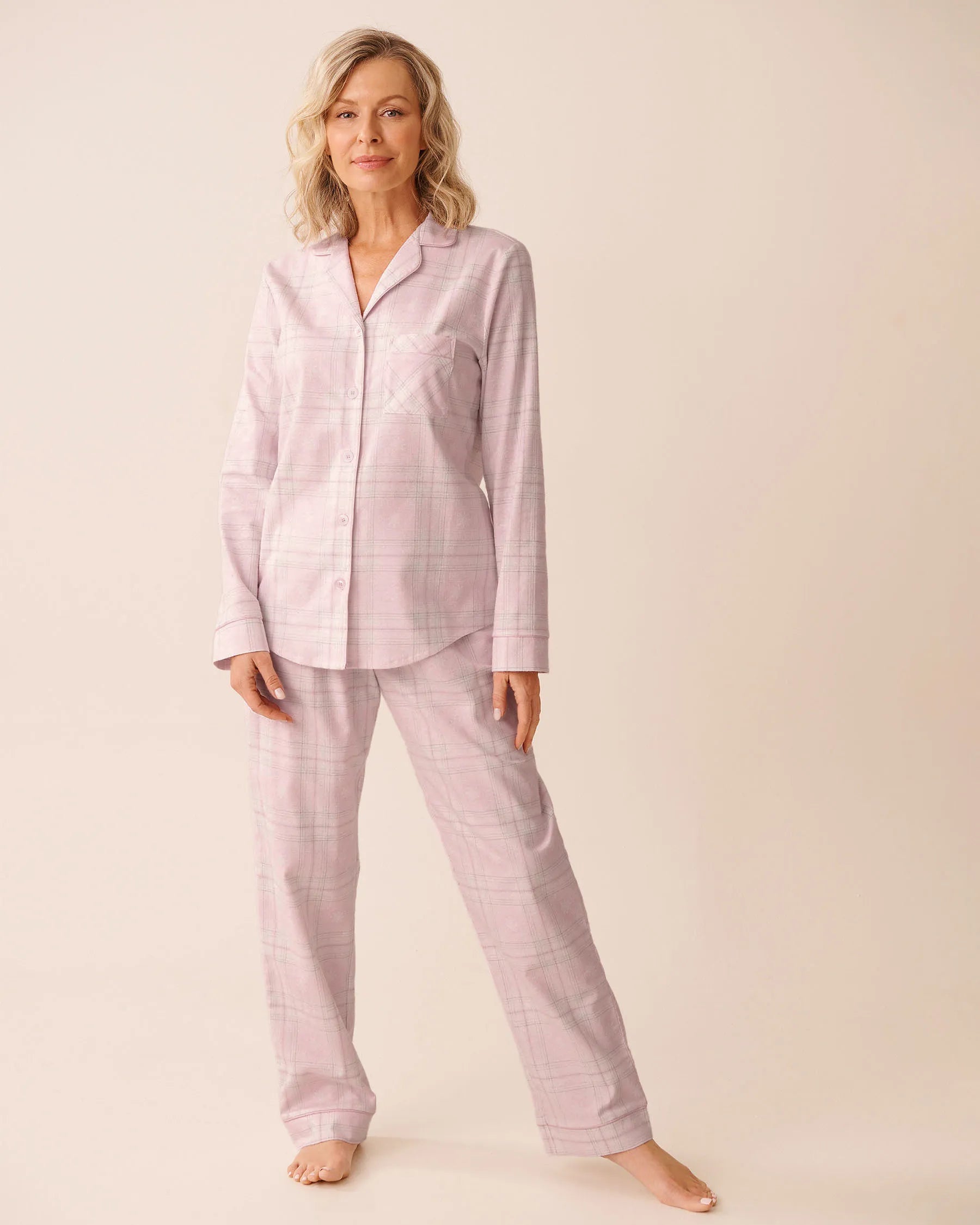 La Vie en Rose_Cherry Blossom Plaid_Pink Plaid Flannel Pj Set_40400089_P60413_01