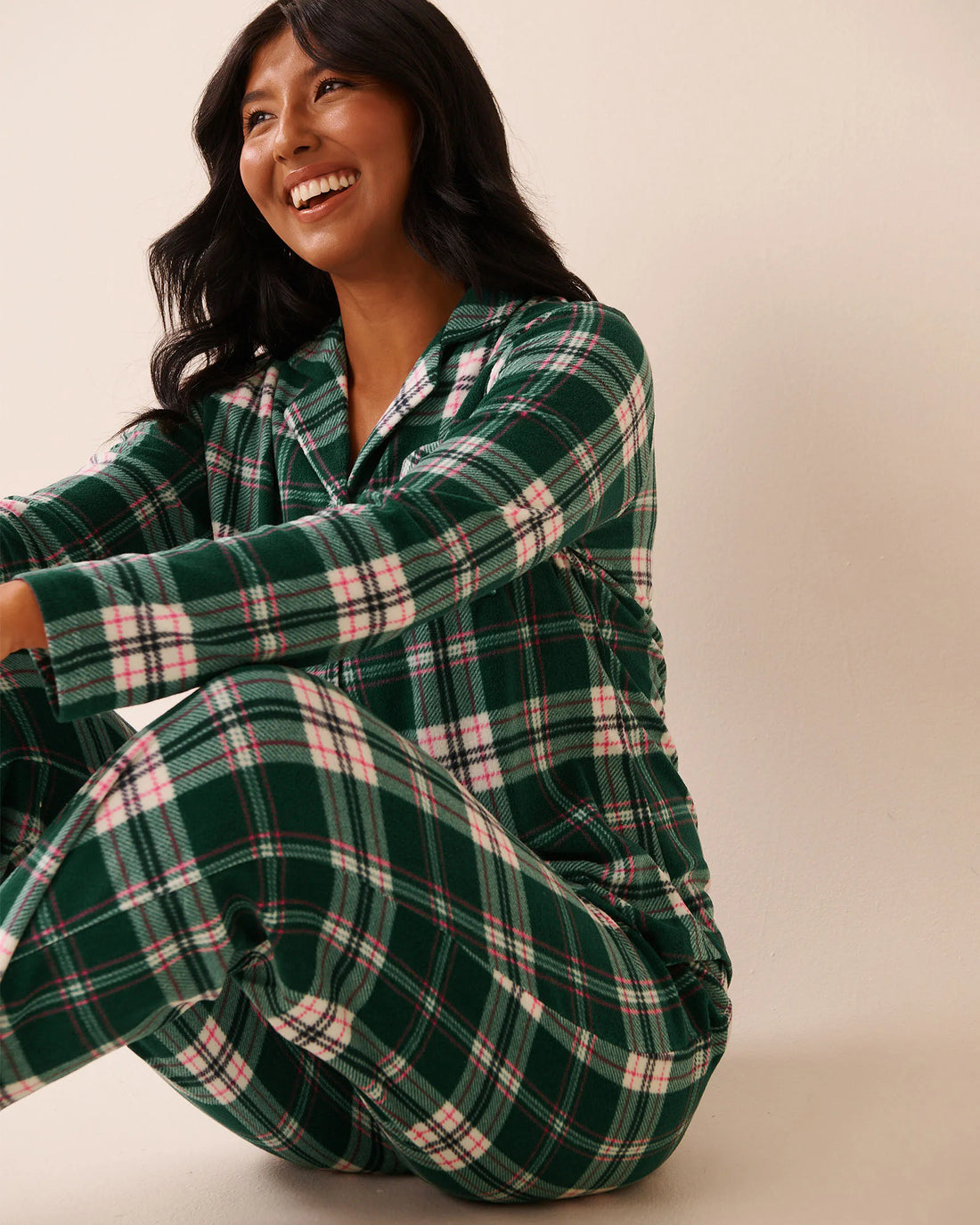 La Vie en Rose_Botanical Garden Plaid_Green Plaid Microfleece Pj Set_40400090_P30128_01