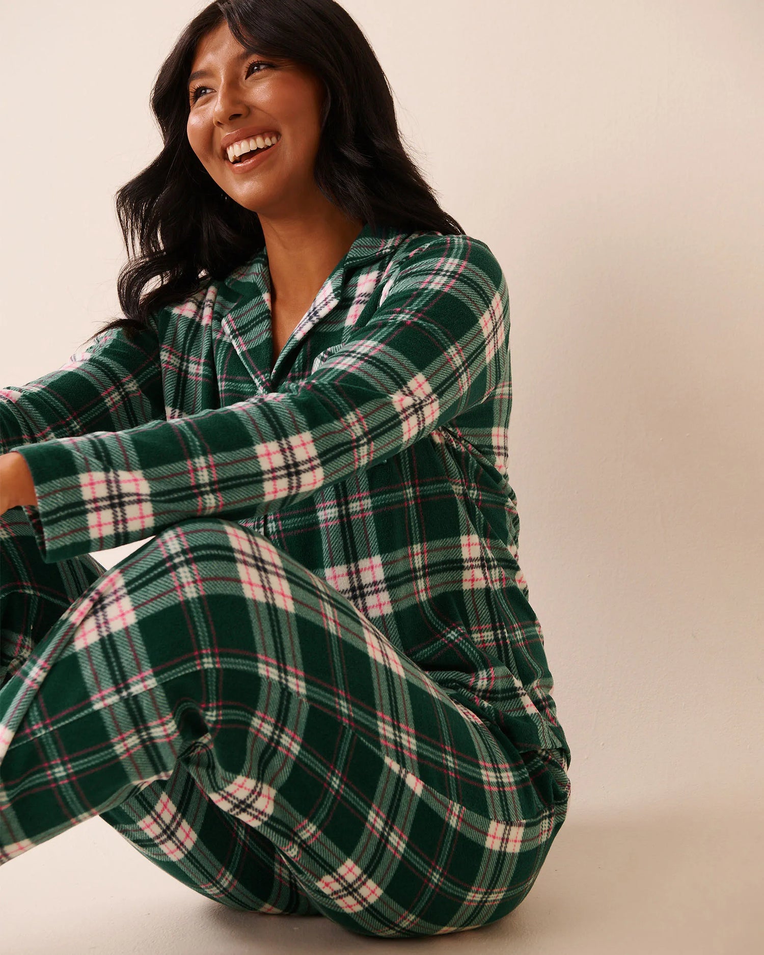 La Vie en Rose_Botanical Garden Plaid_Green Plaid Microfleece Pj Set_40400090_P30128_01