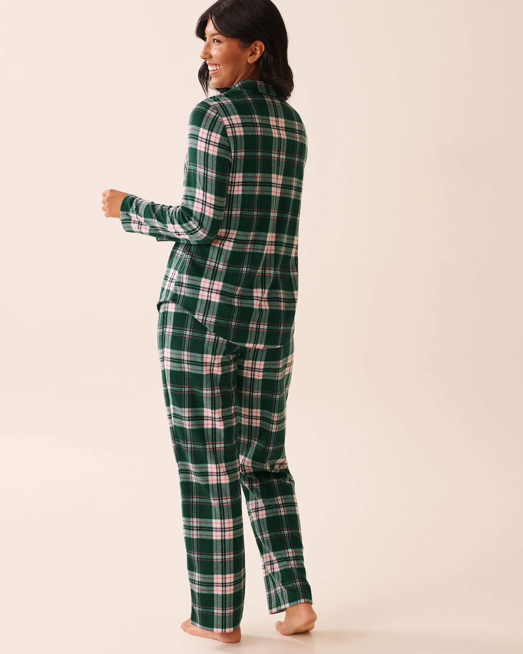 La Vie en Rose_Botanical Garden Plaid_Green Plaid Microfleece Pj Set_40400090_P30128_03