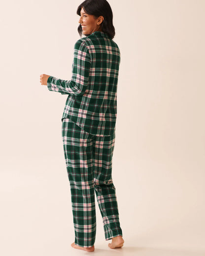 La Vie en Rose_Botanical Garden Plaid_Green Plaid Microfleece Pj Set_40400090_P30128_03
