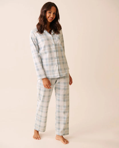 La Vie en Rose_Cashmere Blue Plaid_Blue Plaid Microfleece Pj Set_40400090_P40498_02