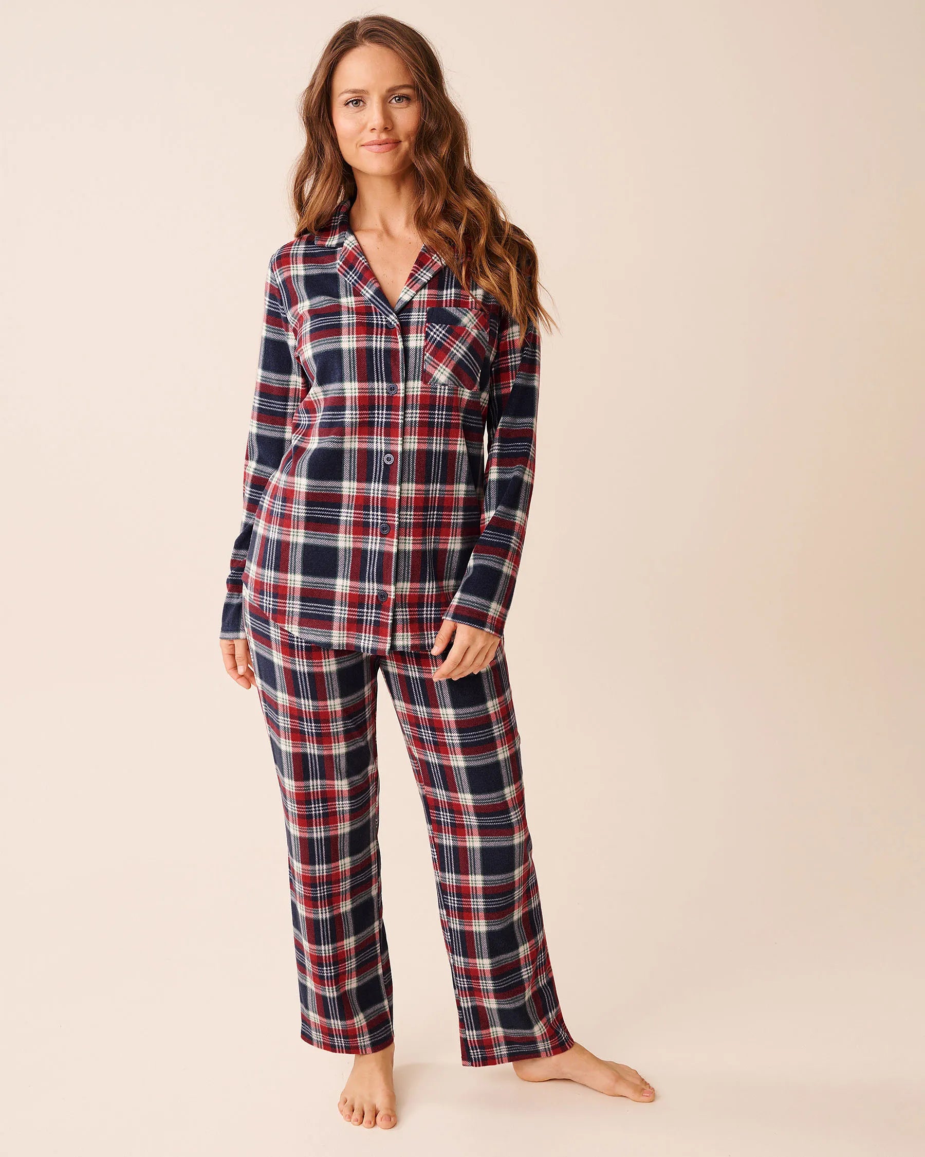 La Vie en Rose_Evening Blue Savvy Plaid_Blue Plaid Microfleece Pj Set_40400090_P40502_01