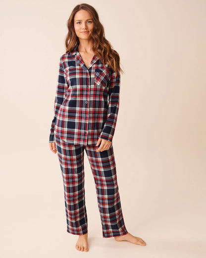 La Vie en Rose_Evening Blue Savvy Plaid_Blue Plaid Microfleece Pj Set_40400090_P40502_01