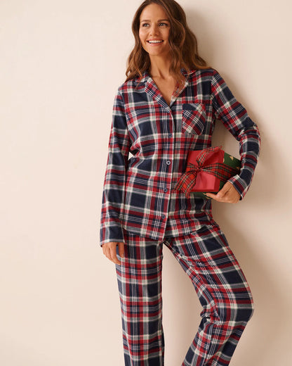 La Vie en Rose_Evening Blue Savvy Plaid_Blue Plaid Microfleece Pj Set_40400090_P40502_06