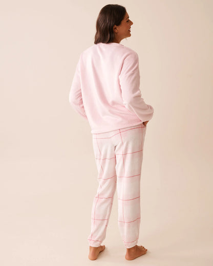 La Vie en Rose_Snow White Pink Plaid_Teddy Bear Print Soft Plush Pj Set_40400091_P10560_04