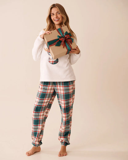 La Vie en Rose_Botanical Garden Beige Plaid_Deer Print Soft Plush Pj Set_40400092_P30135_04