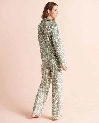 La Vie en Rose Green Milieu Flowers Women Floral Print Plush Velour Pajama Set SKU: 40400100_P30164 Image 02