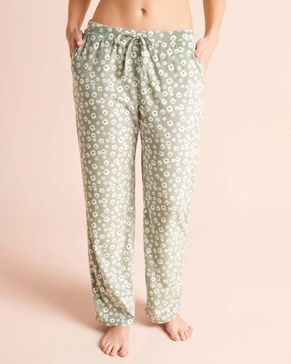 La Vie en Rose Green Milieu Flowers Women Floral Print Plush Velour Pajama Set SKU: 40400100_P30164 Image 04