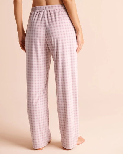 La Vie en Rose Elderberry Gingham Women Floral Print Plush Velour Pajama Set SKU: 40400100_P50121 Image 05