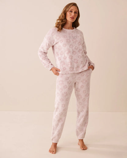 La Vie en Rose Violet Ice Flowers Women Green Plaid Soft Plush Pajama Set SKU: 40400101_P50122 Image 03