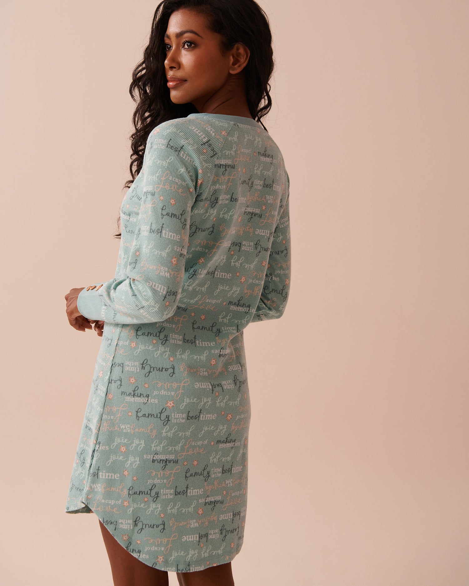 Winter Print Waffle Knit Long Sleeve Sleepshirt_40500388_P40393_02