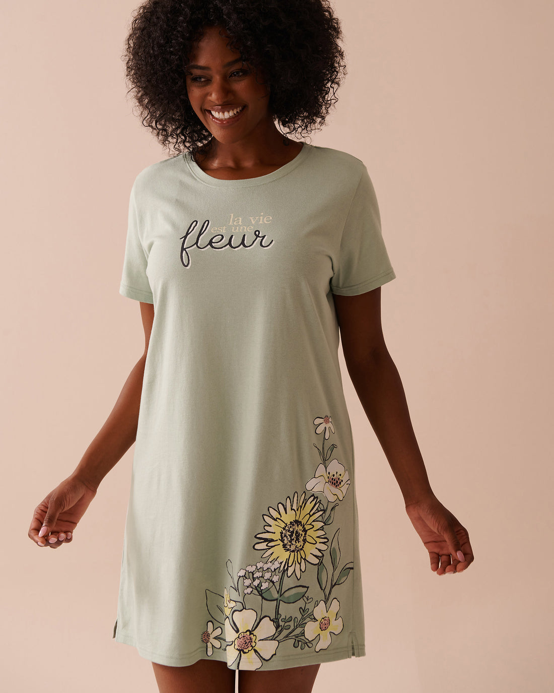 La Vie en Rose_Sunflower Print Cotton Short Sleeve Sleepshirt_40500412_30055_01
