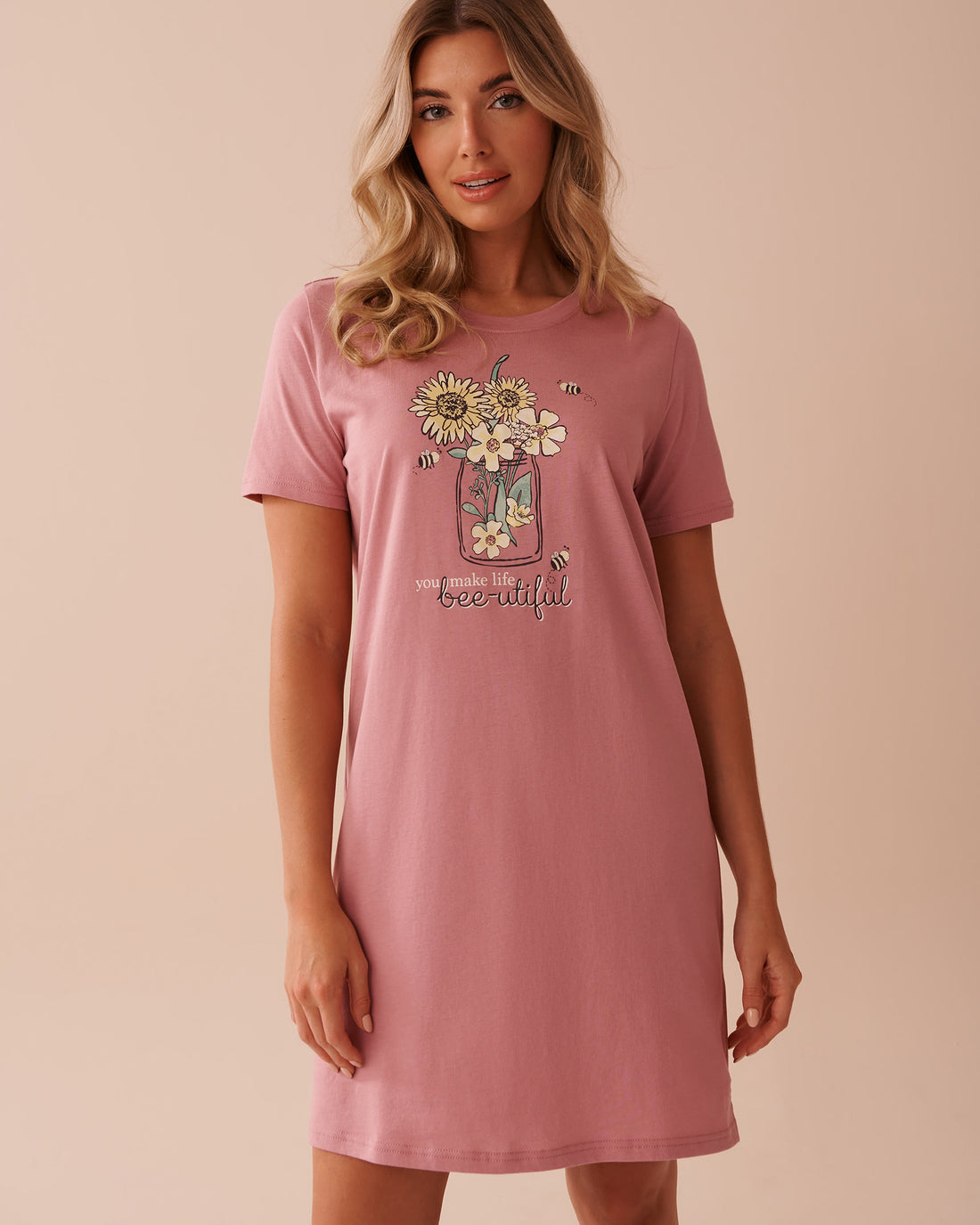 La Vie en Rose_Bee Print Cotton Short Sleeve Sleepshirt_40500412_60077_01
