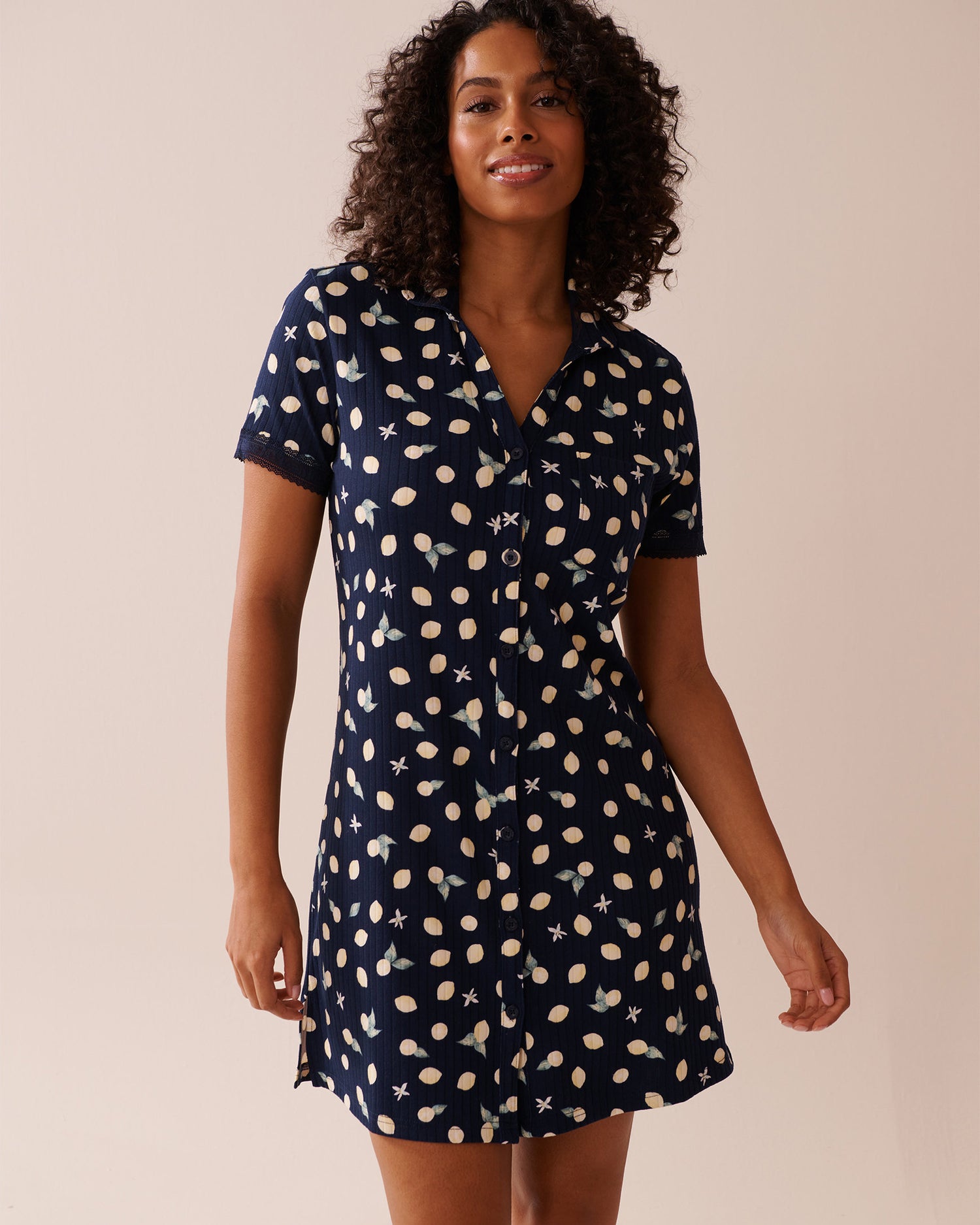 La Vie en Rose_Lemon Print Lace Trim Ribbed Jersey Sleepshirt_40500417_P40422_01