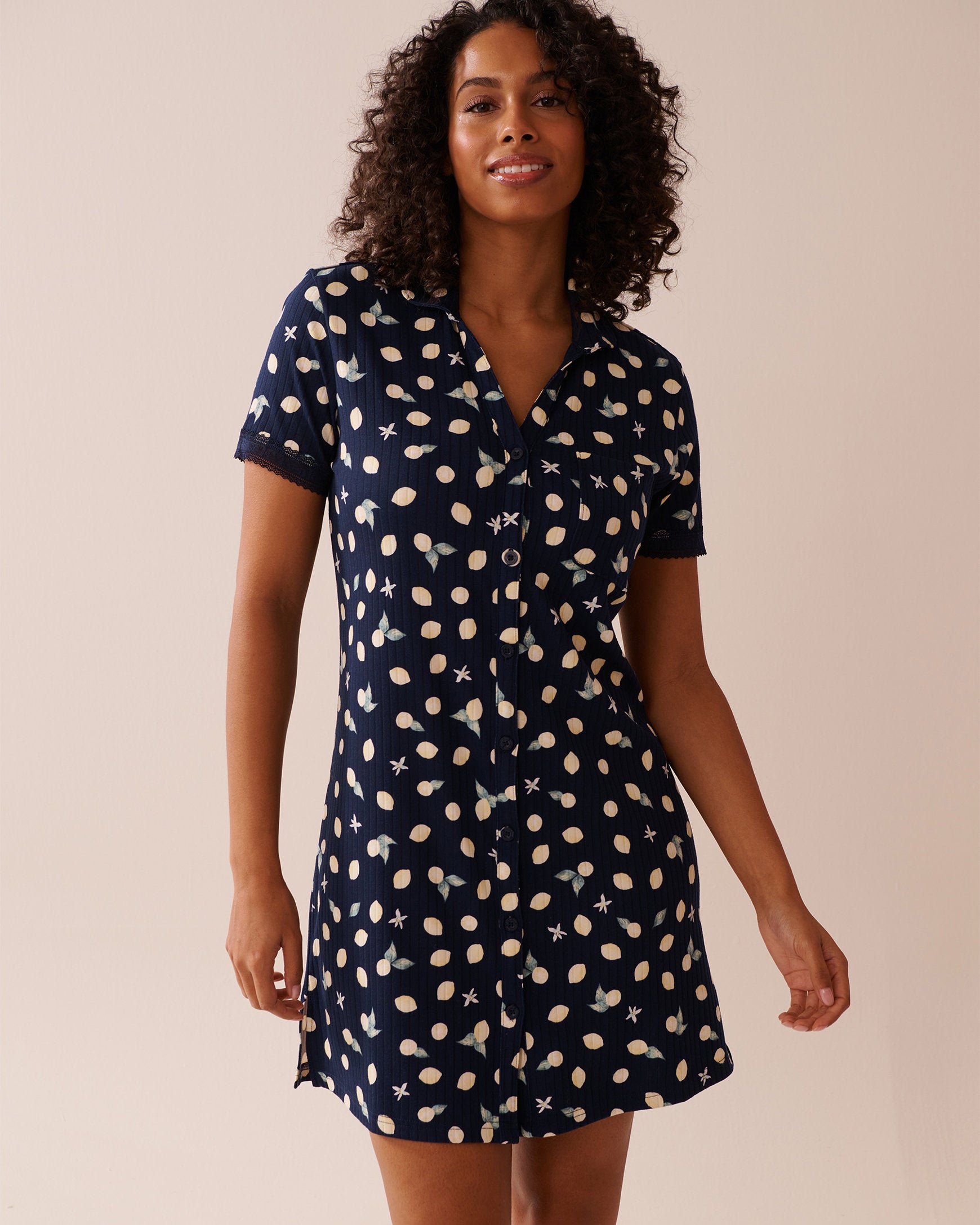 La Vie en Rose_Lemon Print Lace Trim Ribbed Jersey Sleepshirt_40500417_P40422_01