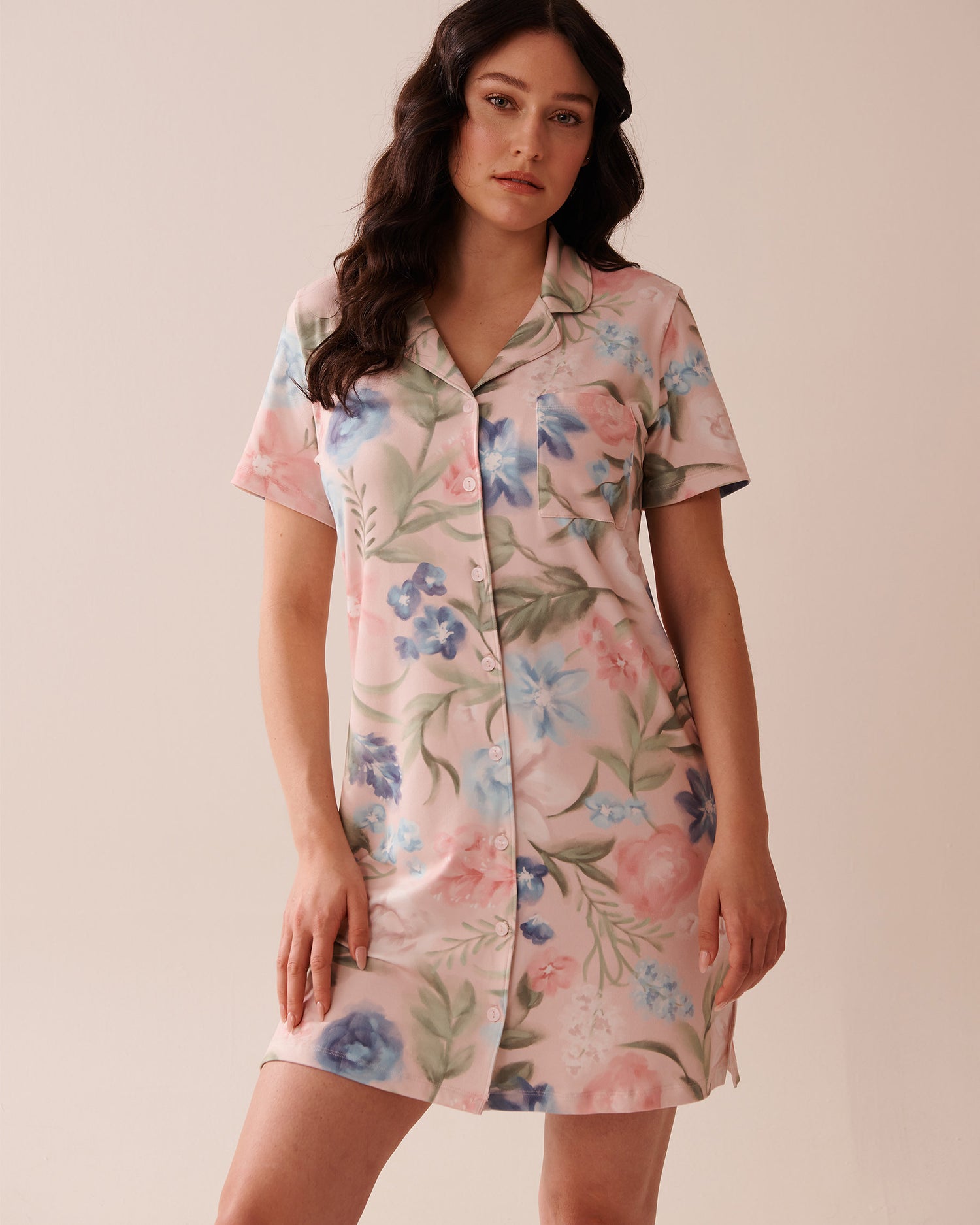 La Vie en Rose_Watercolour Flower Print Super Soft Button-down Sleepshirt_40500434_P60362_01