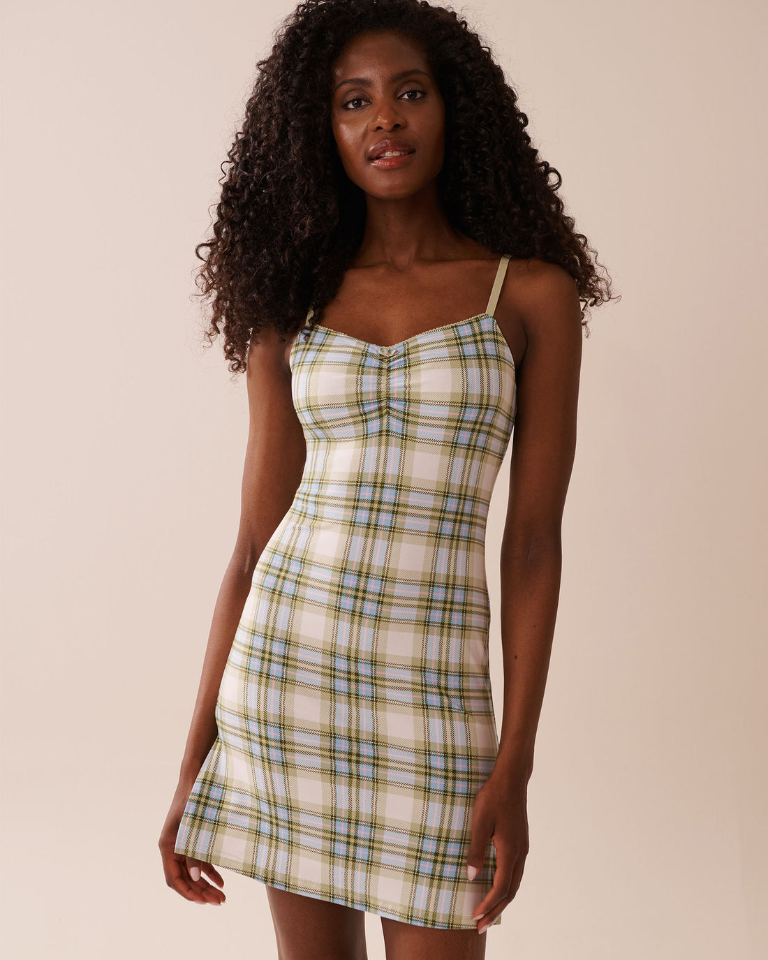 La Vie en Rose_Snow White Lint Plaid_Green & Blue Plaid Super Soft Nightie with Shelf Bra_40500438_P10515_01