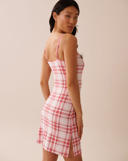 La Vie en Rose_Parfait Pink Plaid_Pink Plaid Super Soft Nightie with Shelf Bra_40500438_P60388_02
