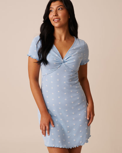 La Vie en Rose_Powder Blue Crown_Crown Print Ribbed Short Sleeve Sleepshirt_40500439_P40468_04