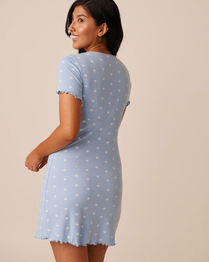 La Vie en Rose_Powder Blue Crown_Crown Print Ribbed Short Sleeve Sleepshirt_40500439_P40468_05
