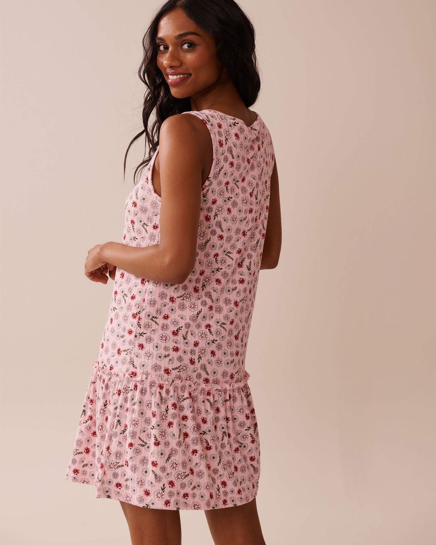 La Vie en Rose_Parfait Pink Ditsy_Pink Floral Print Ribbed Jersey Nightie_40500440_P60389_02