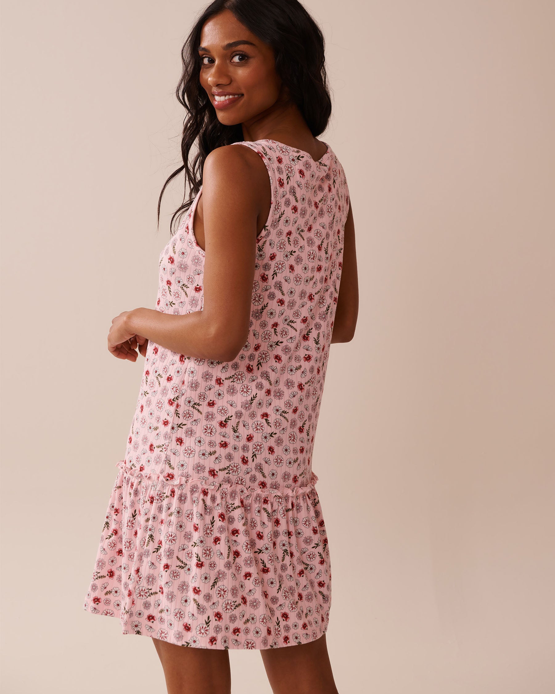La Vie en Rose_Parfait Pink Ditsy_Pink Floral Print Ribbed Jersey Nightie_40500440_P60389_02