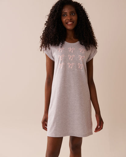 La Vie en Rose_Comfy Grey Mix_Bow Print Cotton Short Sleeve Sleepshirt_40500442_00007_01