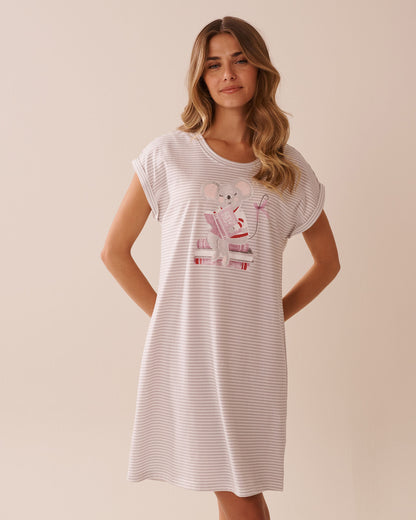 La Vie en Rose_Microchip Stripe_Mouse Print Cotton Short Sleeve Sleepshirt_40500442_P00437_01