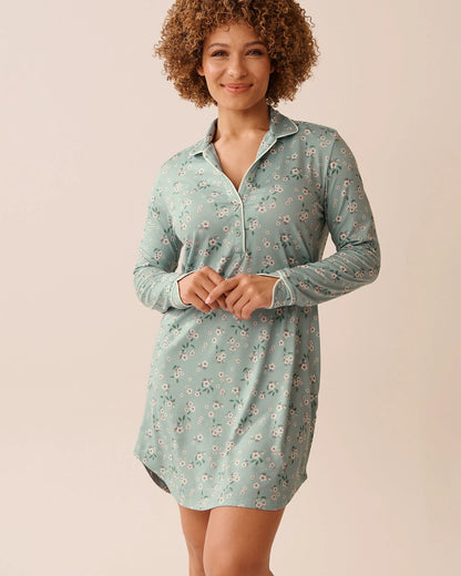La Vie en Rose_Gray Mist Floral_Floral Print Super Soft Long Sleeve Sleepshirt_40500445_P40479_01