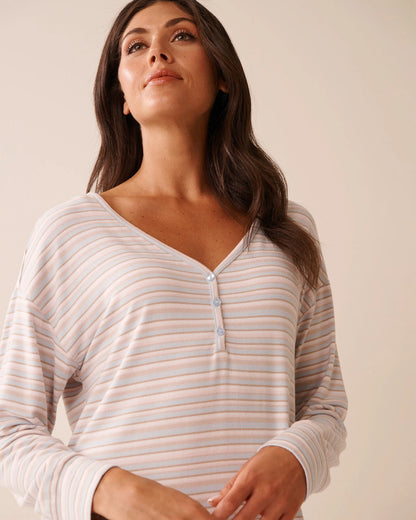 La Vie en Rose_Baby Blue Multistripe_Pastel Stripe Recycled Fibers Long Sleeve Sleepshi_40500448_P40483_03