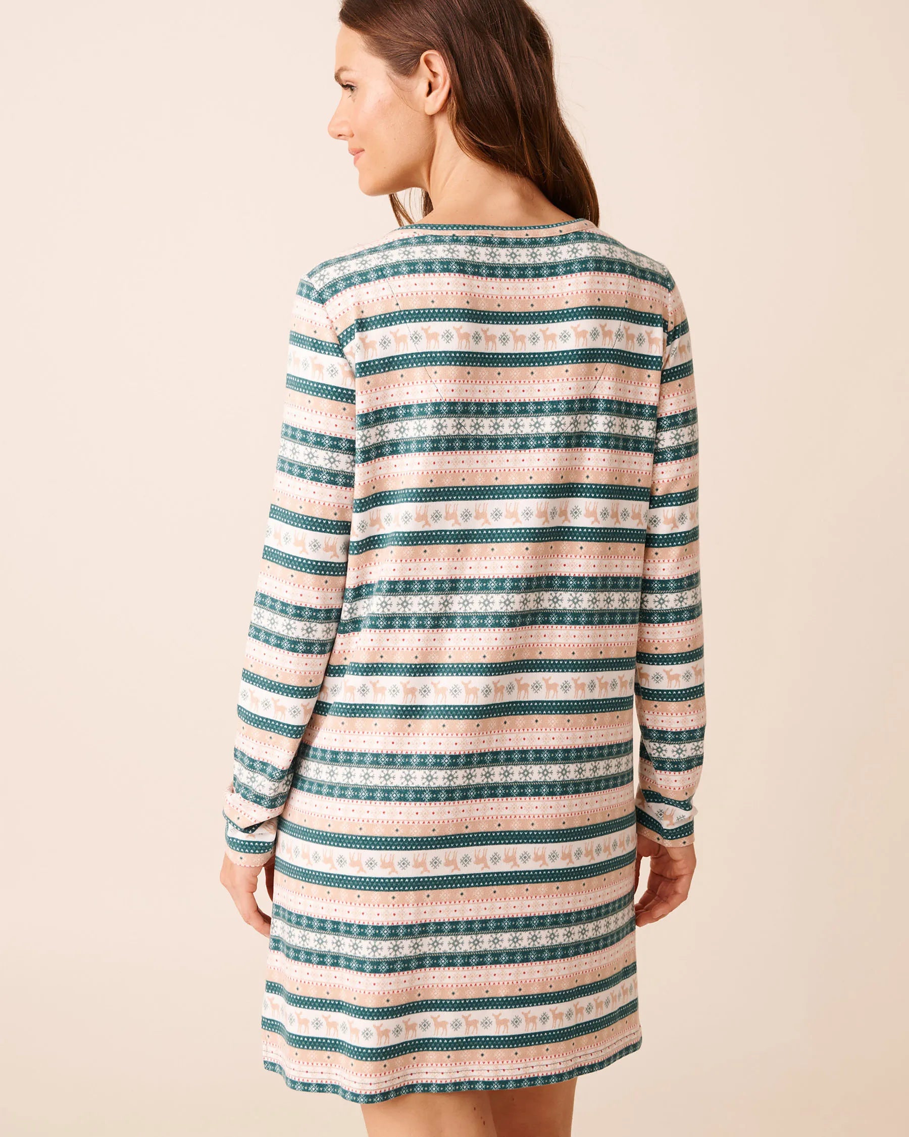 La Vie en Rose_Botanical Garden Deer Stripe_Deer Print Recycled Fibers Long Sleeve Sleepshirt_40500456_P30133_02