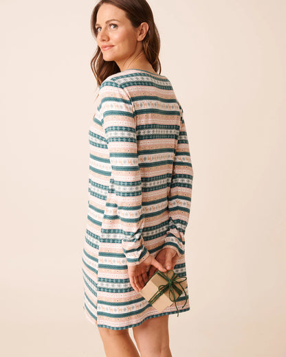 La Vie en Rose_Botanical Garden Deer Stripe_Deer Print Recycled Fibers Long Sleeve Sleepshirt_40500456_P30133_03