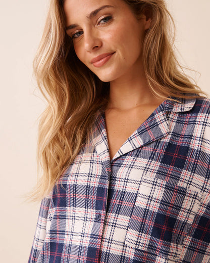 La Vie en Rose_Stonewash Plaid_Blue Plaid Recycled Fibers Button-down Sleepshirt_40500457_P40521_02