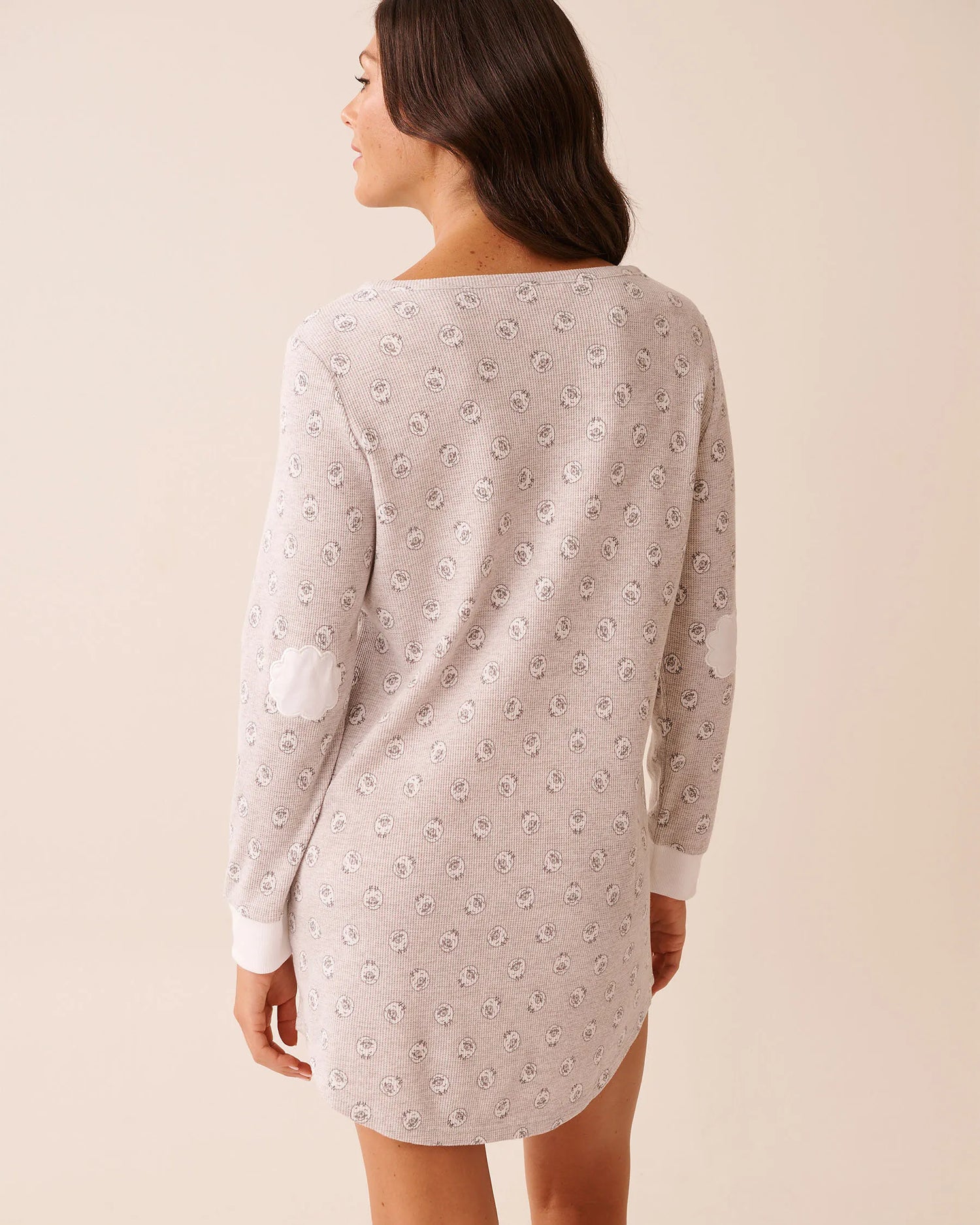 La Vie en Rose_Comfy Grey Printed Mix Sheep_Sheep Print Waffle Knit Long Sleeve Sleepshirt_40500458_P00478_02