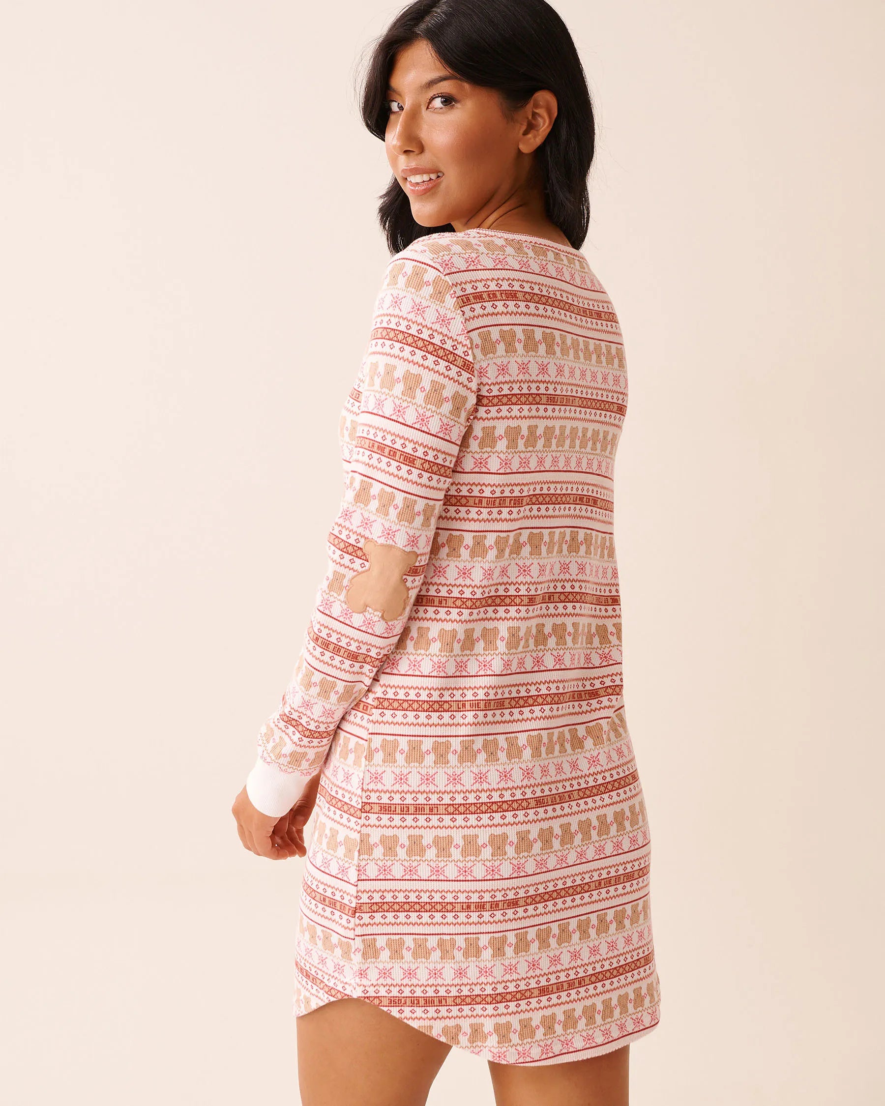 La Vie en Rose_Teddy Bear Nordic_Teddy Bear Print Waffle Knit Long Sleeve Sleepshirt_40500458_P10557_02