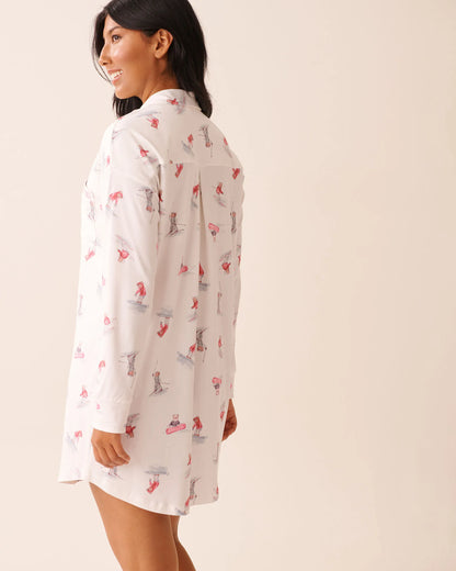 La Vie en Rose_Snow White Ski_Apr�s-Ski Print Super Soft Button-down Sleepshirt_40500466_P10550_03