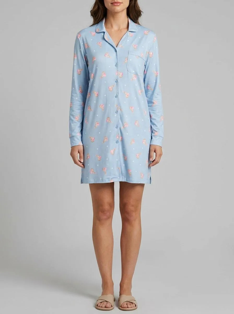 La Vie en Rose Windsurfer Rabbit Women Bunny Print Super Soft Button-down Sleepshirt SKU: 40500473_P40532 Image 00