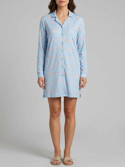 La Vie en Rose Windsurfer Rabbit Women Bunny Print Super Soft Button-down Sleepshirt SKU: 40500473_P40532 Image 00