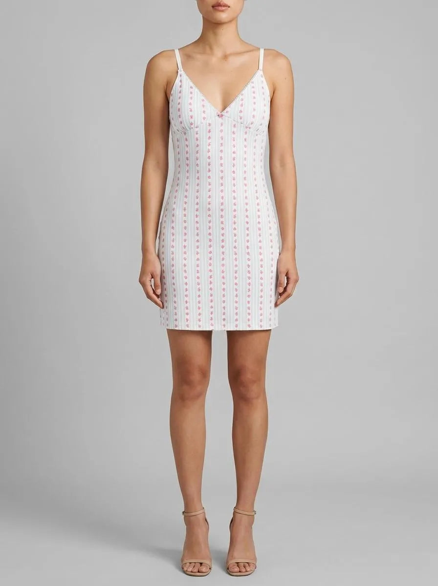 La Vie en Rose Snow White Rosette Stripe Women Rose Print Super Soft Nightie SKU: 40500474_P10575 Image 00