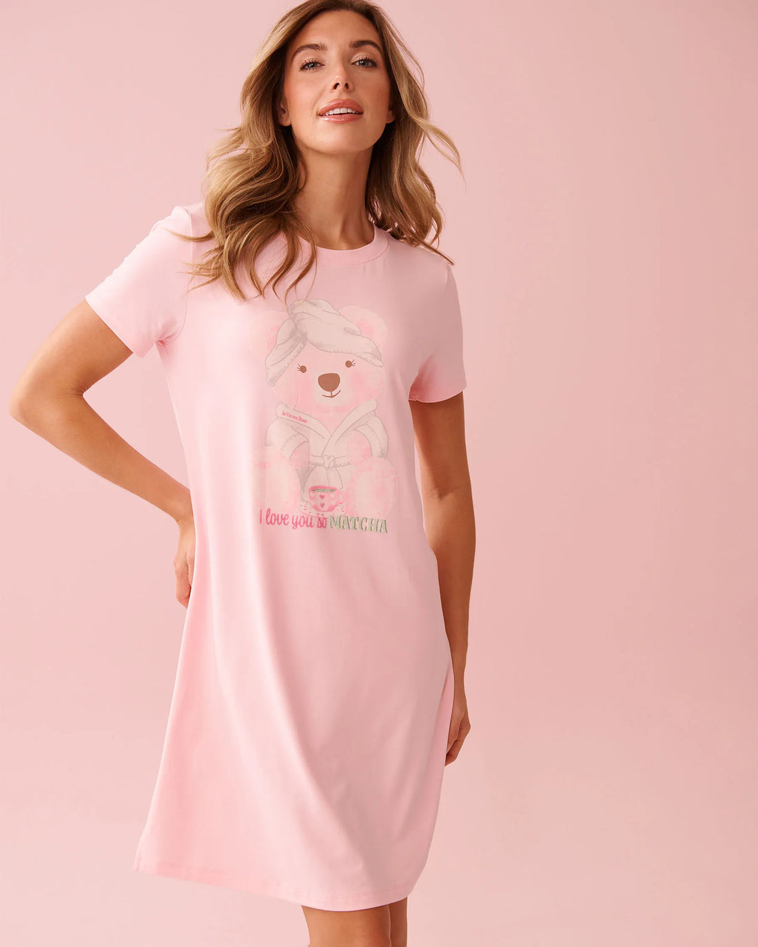 La Vie en Rose_Tickled Pink_Spa Time Teddy Print Super Soft Sleepshirt_40500475_60229_01