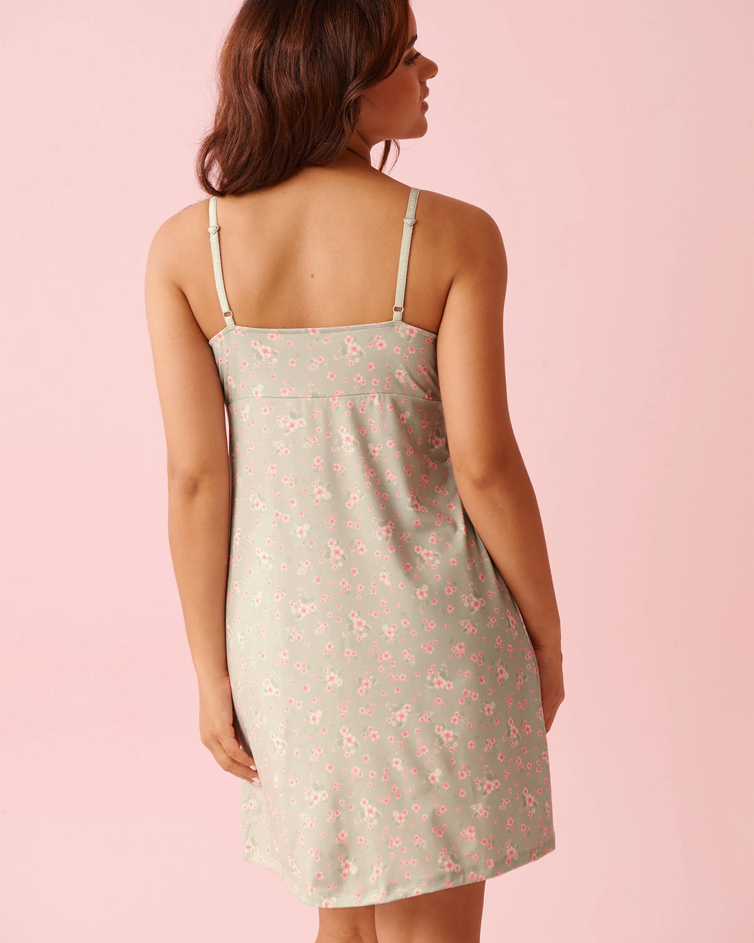 La Vie en Rose Mineral Gray Floral Women Cherry Blossom Print Lace Trim Super Soft Nightie SKU: 40500478_P30142 Image 02