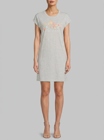 La Vie en Rose Comfy Grey Mix Women Floral Print Cotton Short Sleeve Sleepshirt SKU: 40500479_00007 Image 00