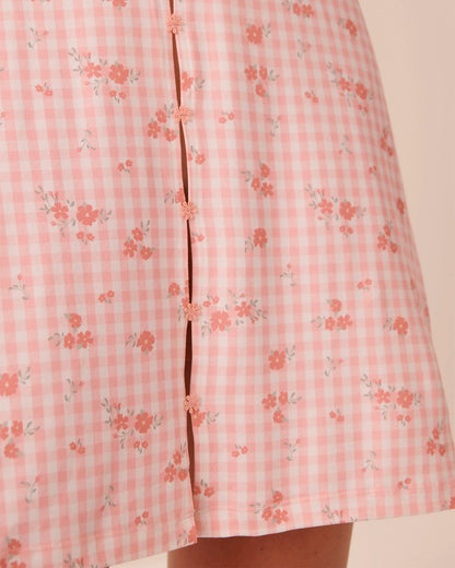 La Vie en Rose Pink Icing Gingham Floral Women Floral Gingham Print Super Soft Nightie with Shelf SKU: 40500480_P60468 Image 03