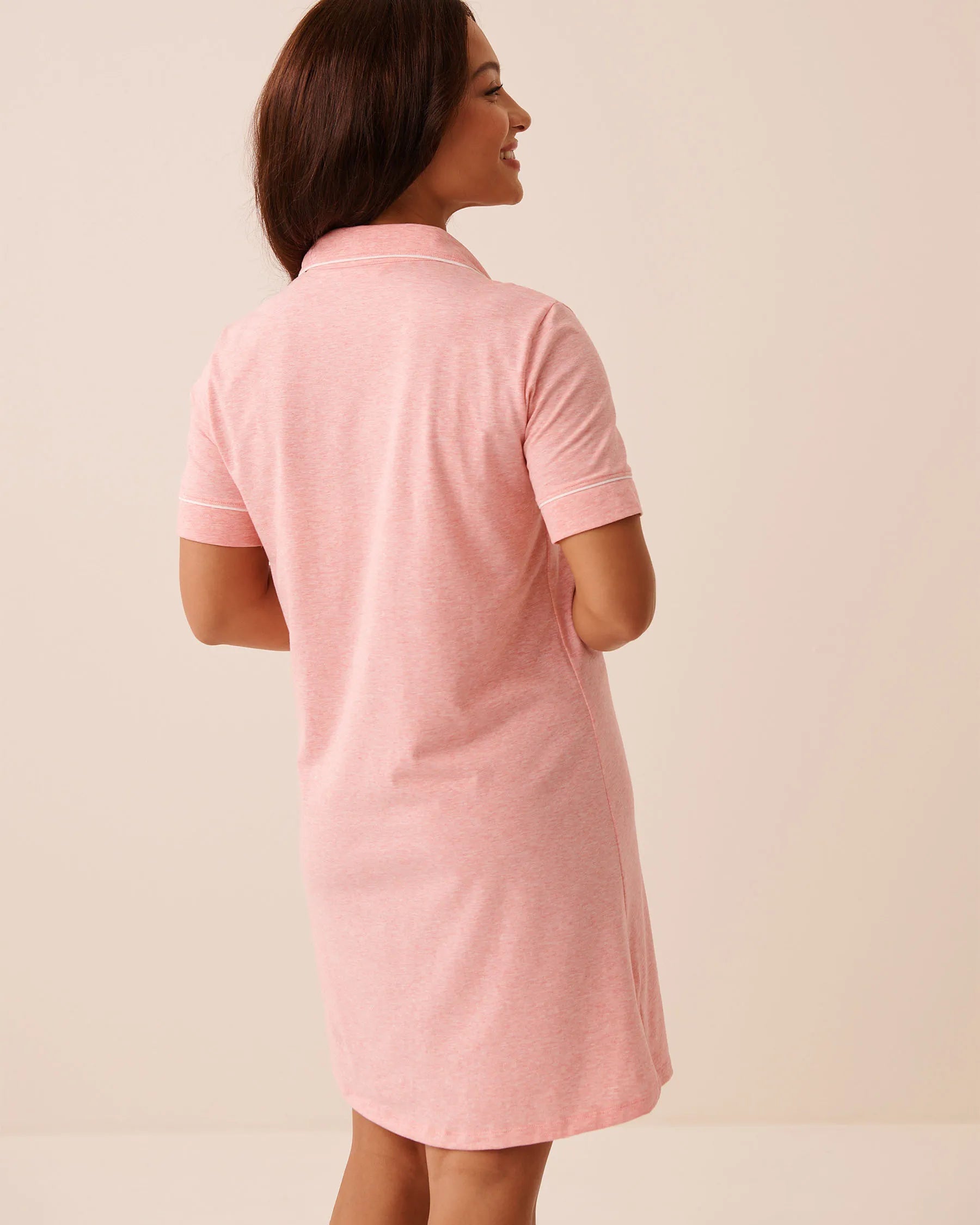 La Vie en Rose Pink Icing Mix Women Essential Breathable Cotton Button-Down Sleepshirt SKU: 40500485_60233 Image 02