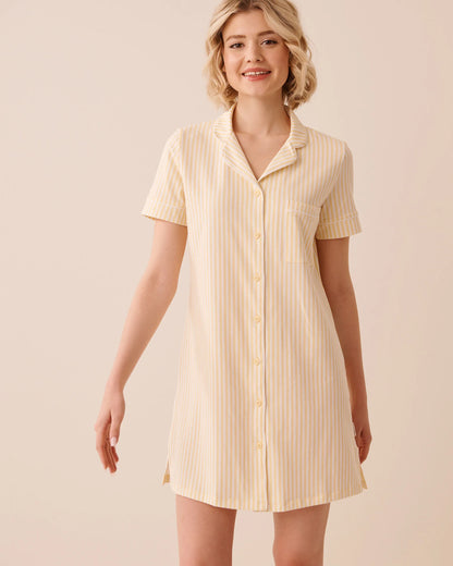 La Vie en Rose Apricot Gelato Stripe Women Essential Breathable Cotton Button-Down Sleepshirt SKU: 40500485_P70071 Image 01