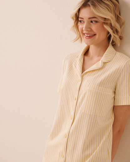 La Vie en Rose Apricot Gelato Stripe Women Essential Breathable Cotton Button-Down Sleepshirt SKU: 40500485_P70071 Image 03