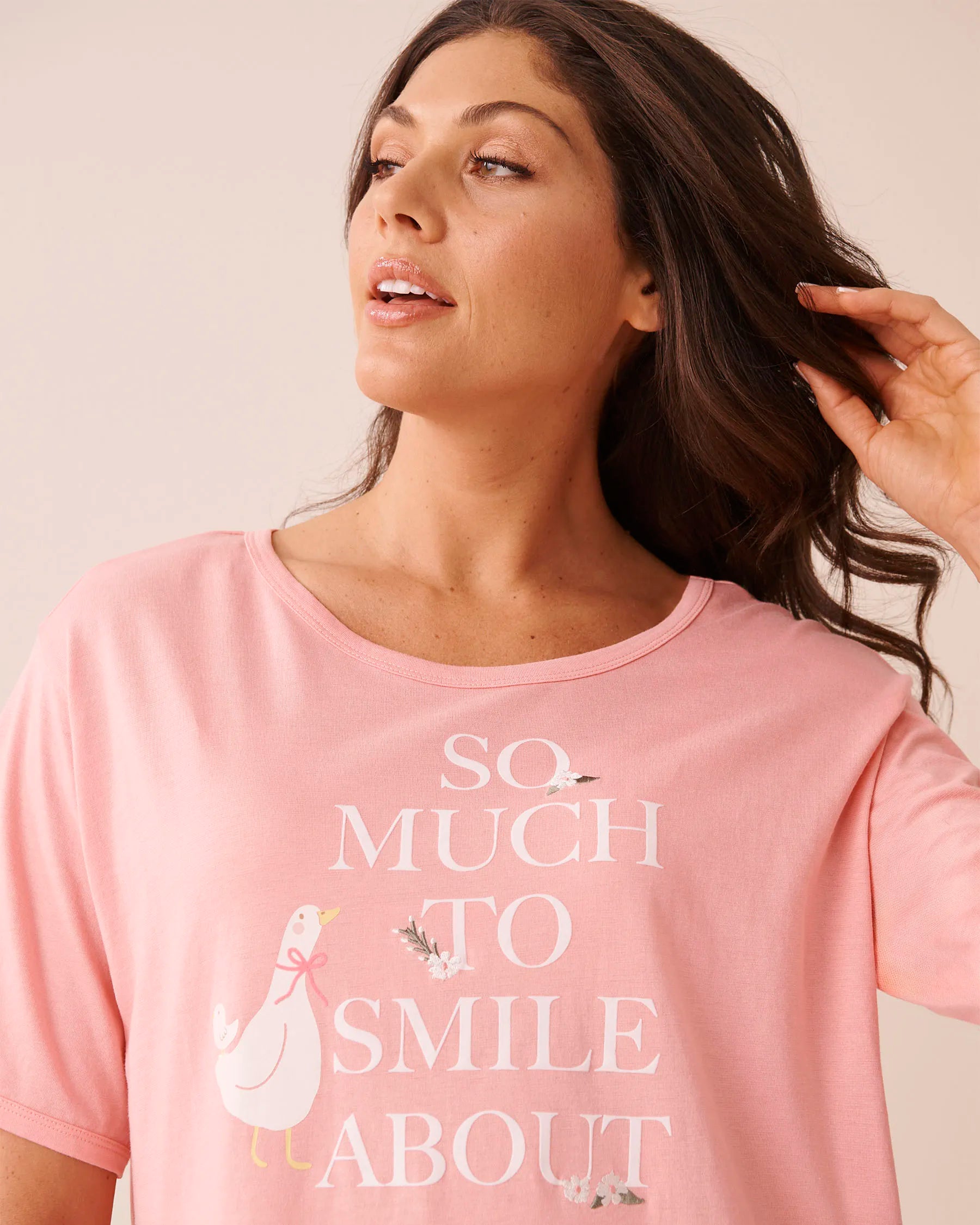 La Vie en Rose Pink Icing Women Goose Print Cozy Soft Jersey Sleepshirt SKU: 40500487_60017 Image 03